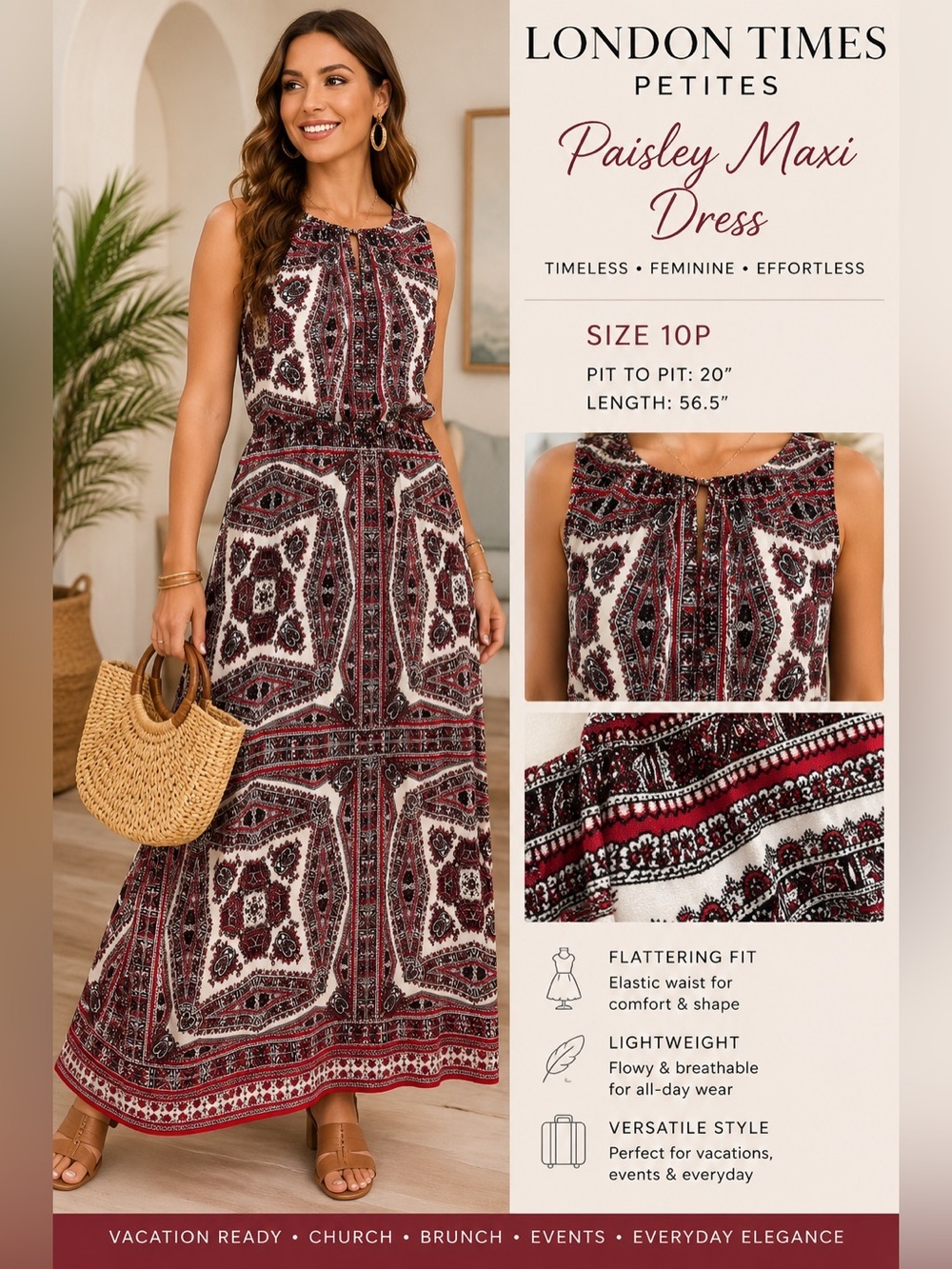London Times Petites Sleeveless Paisley Maxi Dress | Size 10P